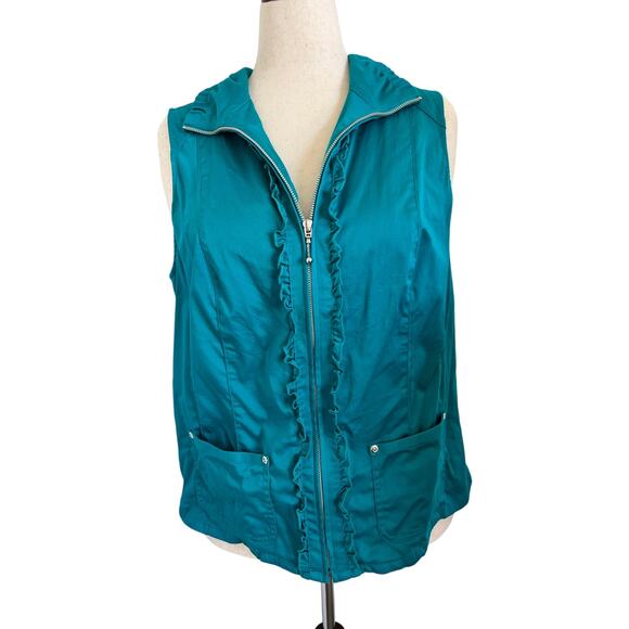 Cj Banks Turquoise Full Zip Front Sleeveless Ruffle Vest 1X - Picture 1 of 8